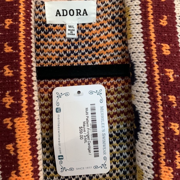 ADORA Tribal Pattern Cardigan with Fringe in Mauve Mix - Picture 5 of 5